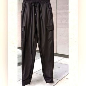 Black Faux Leather Jogger Pants